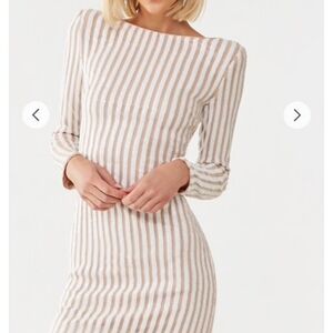 NWT mesh Sequin Dress Padded Shoulders Backless Bodycon Stripe White And Cream S